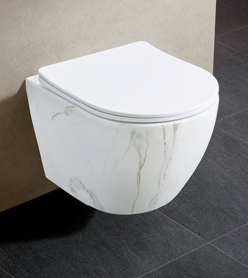Statuario Glossy Finish Rimless Wall Hung WC With UF Slim Seat Cover – Aquant India
